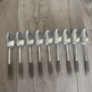 Vintage 9 Epic Wood Composite Handled Teaspoons 6" Forged Stainless Steel
